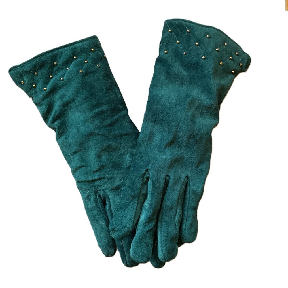 Genuine suede gold beaded cuff women's gloves